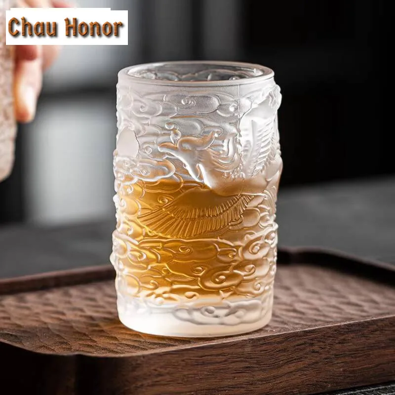 High End Dragon and Phoenix Glass Tea Cup Handamde Azure Stone Master Cup Couple Water Mug Small Chazhan Kung Fu Tea Set Gifts