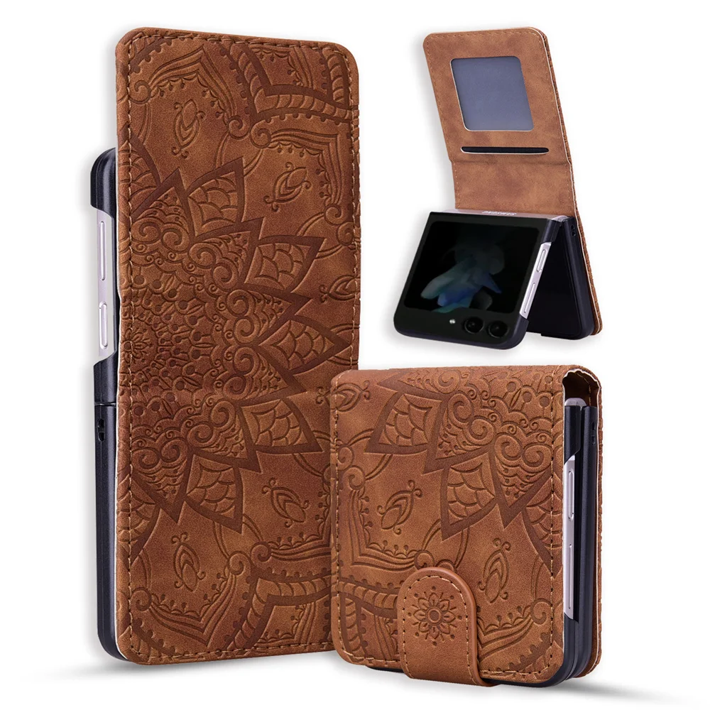 

Luxury Calfskin 3D Flower Embossing Leather Case for Samsung Galaxy Z Flip 5 Shockproof Matte Leather Protective Hinge Case
