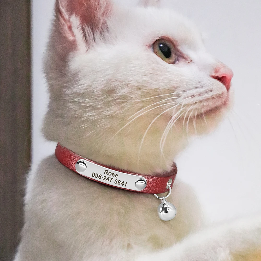 Custom Cat Collars, Personalized Leather Cat Collar With Printed