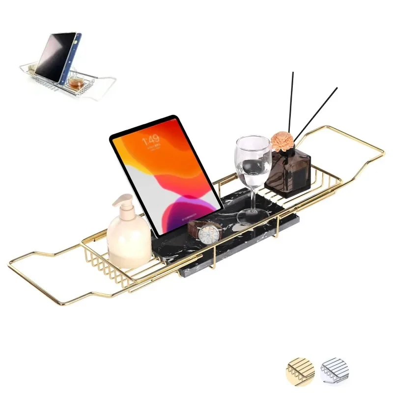 แคดดี้ถาดอ่างอาบน้ําสําหรับอาบน้ําสุดหรู ถาดอ่างอาบน้ํากว้างพิเศษแบบขยายได้พร้อมถาดหินอ่อนธรรมชาติ เหมาะสําหรับคนรักสปาที่บ้าน 1