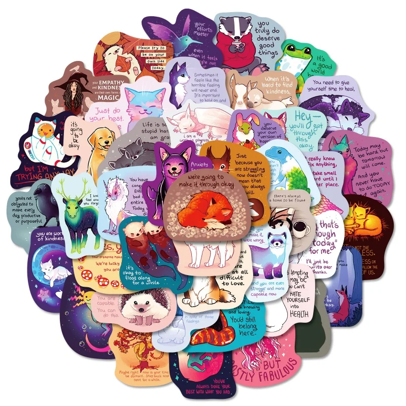 

50pcs Inspirational Phrase Stickers， Healing Stickers, Cute Animal Aesthetic Art Planner Positive Motivational Quote Stickers
