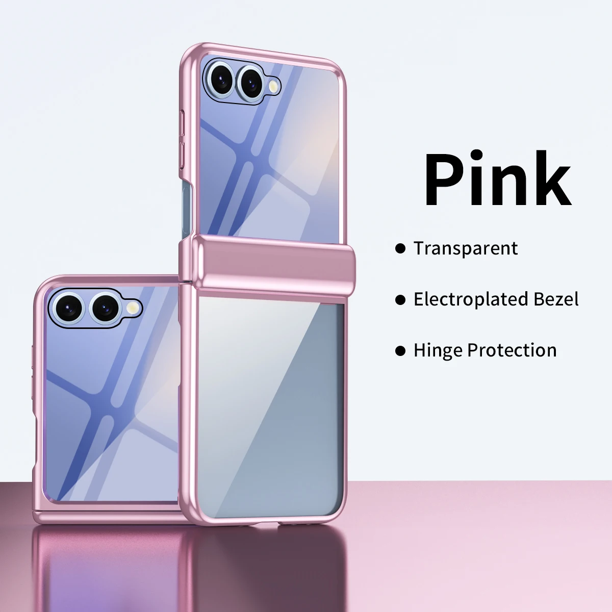 Premium High Clear Plating Shockproof Flip Phone Case with Hinged Glass Film Protection