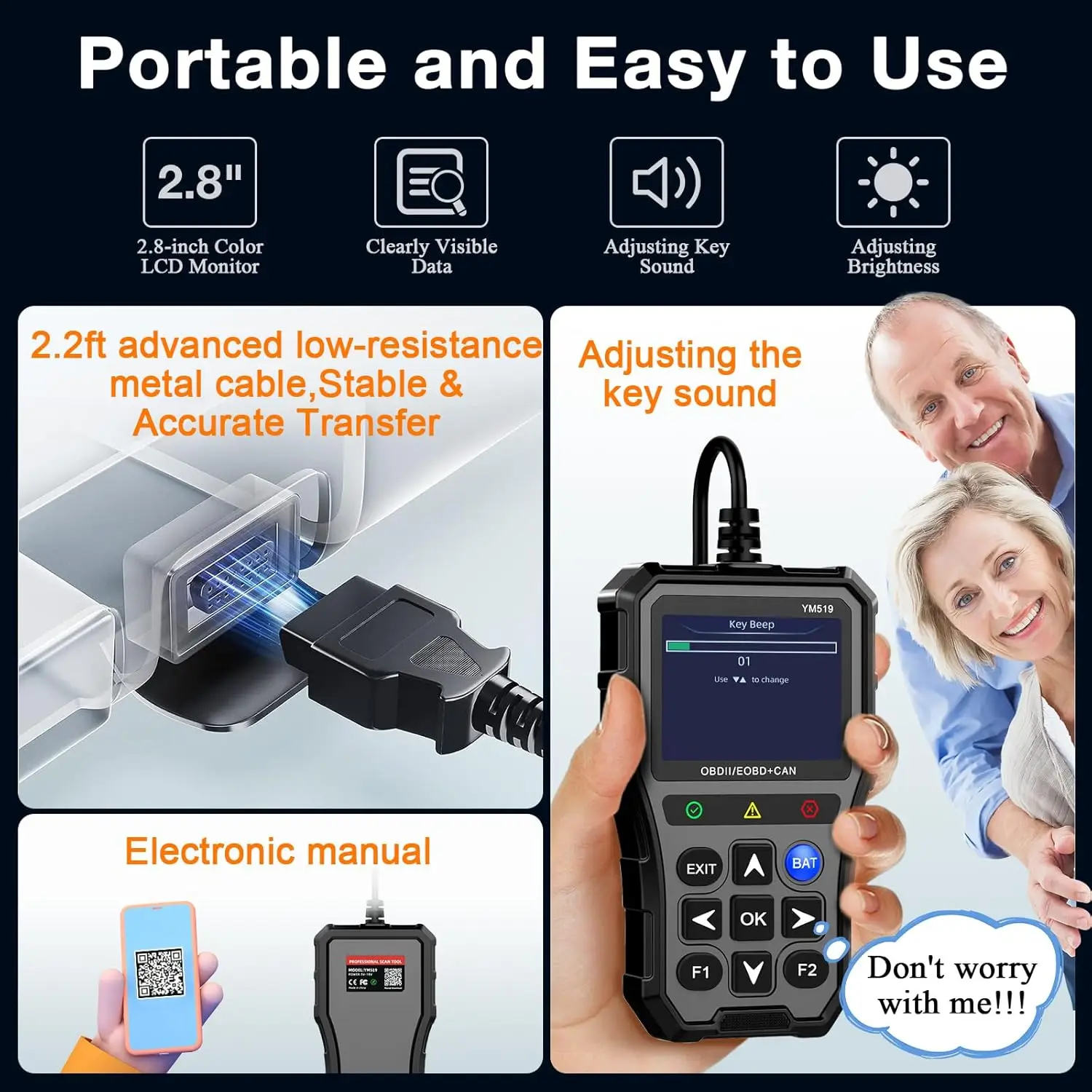 Multilingual Automotive Diagnostic Tool Battery Tester Check Engine System Fault Code Reader YM519 OBD2 Scanner 5