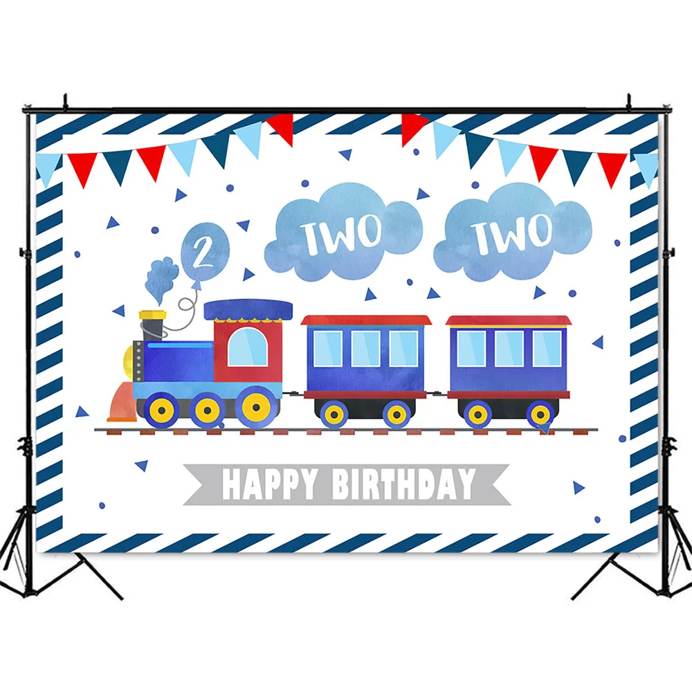Happy 2nd Birthday Photography Backdrop ҳ  Ķ   Chugga Chugga Two Blue Sky White Clouds Plane Background