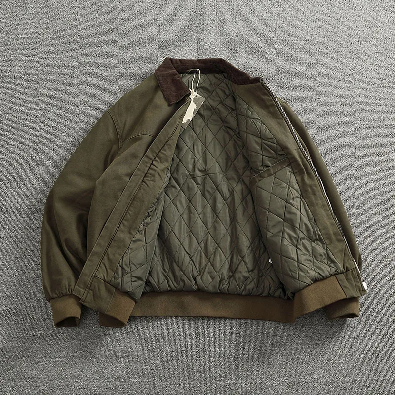 Vintage American casual cargo jacket men's corduroy patchwork neckline flight jacket cotton jacket top