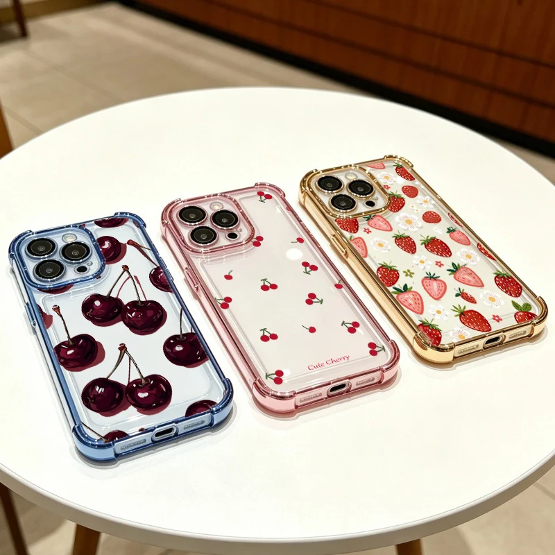 Floral Strawberry Cherry Plated Clear Phone Case