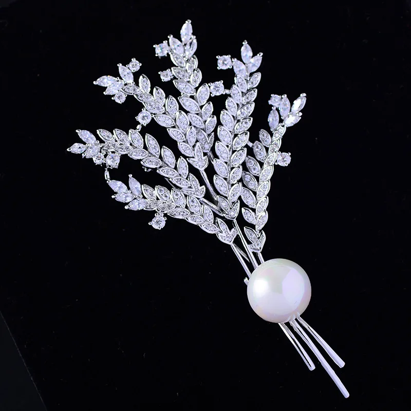 유럽과 미국 스타일의 고급 럭셔리 브로치, 마이크로 상감 지르콘, 밀 귀 잎, 코르지 핀, 스웨터, 카디건 버튼