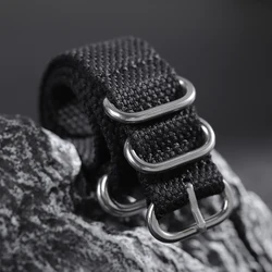 Premium Nylon Cotton Braid Fabric Watch Strap for Men - Military Sport Replacement Wristband (Black)