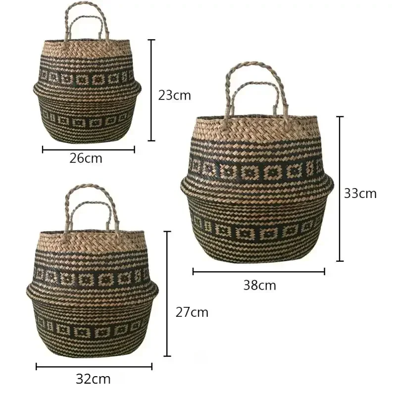 New 1pc Foldable Handmade Rattan Woven Flower Basket Seagrass Clothing Storage Basket Home Decoration Flower Basket 6