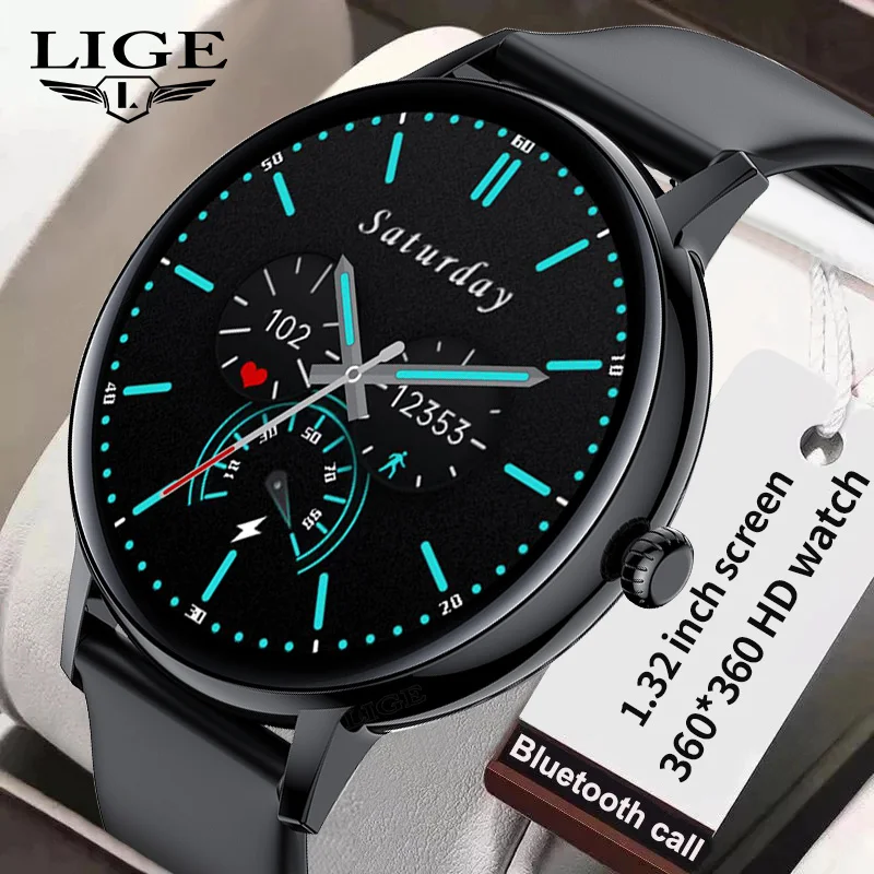 

LIGE New Smart Watch Men Full Touch Screen Smartwatch Bluetooth Calling IP67 Waterproof Sports Watches Men Clock For Android Ios
