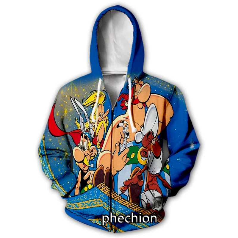 

Новые мужские/женские повседневные толстовки phechion с 3D принтом Asterix и Obelix, модные мужские свободные спортивные толстовки на молнии J40