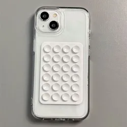 Transparent Shockproof Phone Case with Suction Cup Stand - Stylish Aesthetic Soft Back Holder Cover - iPhone 12 (White)
