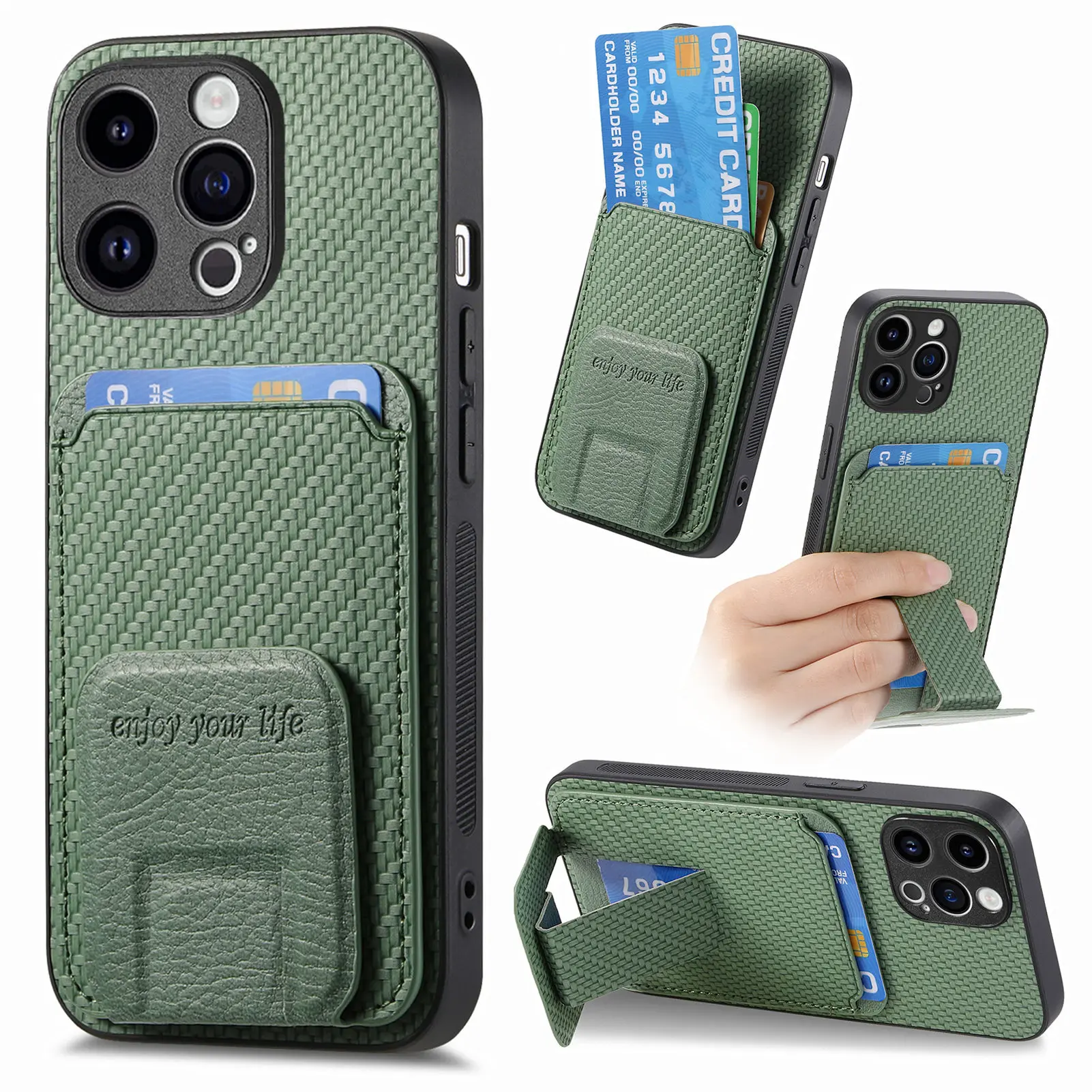 Magnetic Leather Card Holder Phone Case with Multi-angle Kickstand