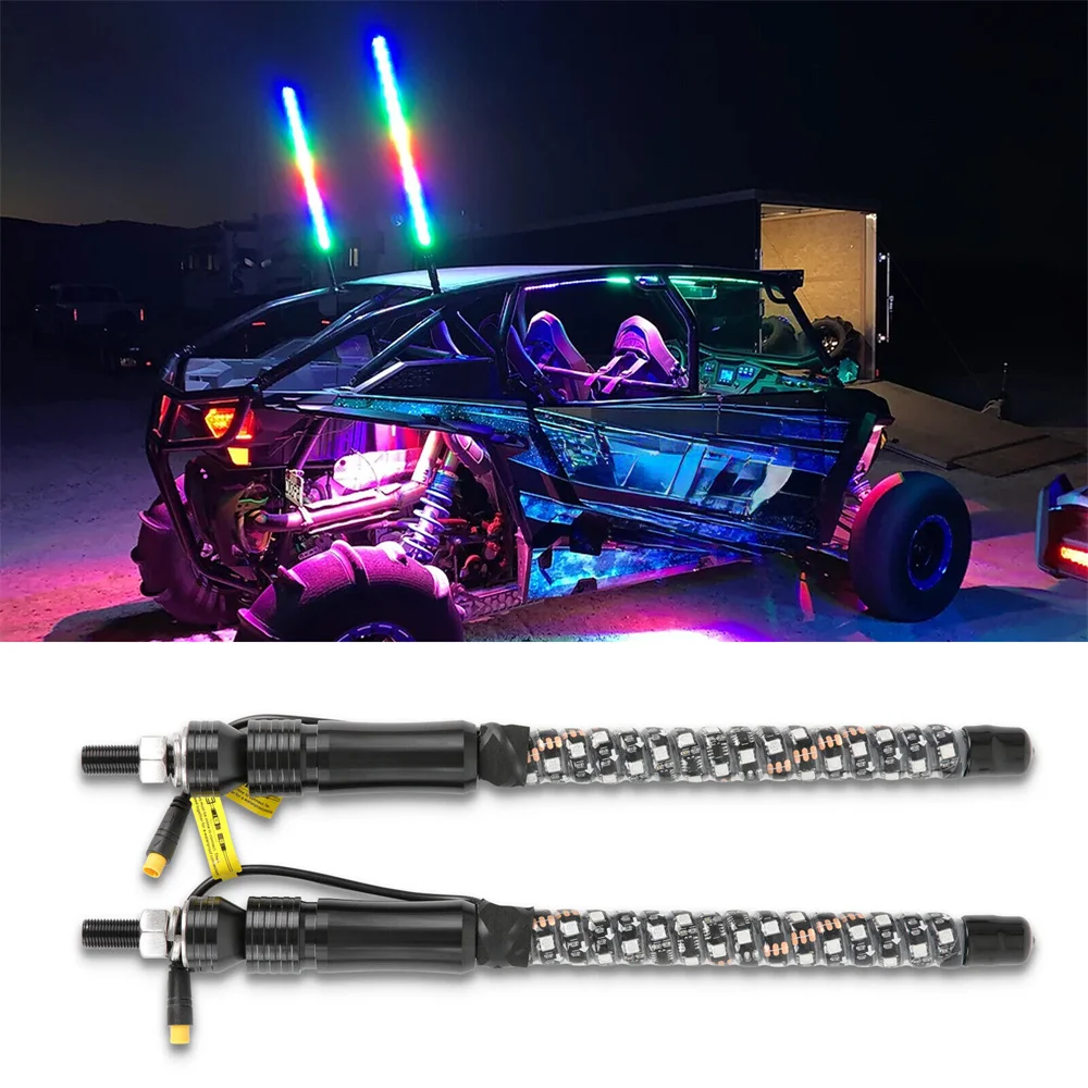 2PCS 1FT LED Whip Lights,Remote Control Flagpole Antenna