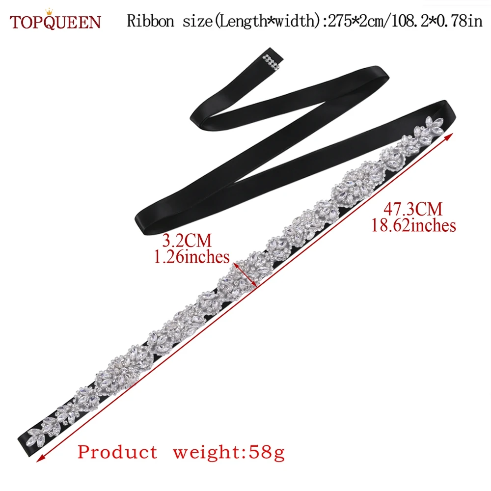 TOPQUEEN S75 Luxury Wedding Dress Belt Thin Silver Rhinestone Crystal Belts for Women Dresses Bridal Belt Bridesmaids Dresses bridal waistband