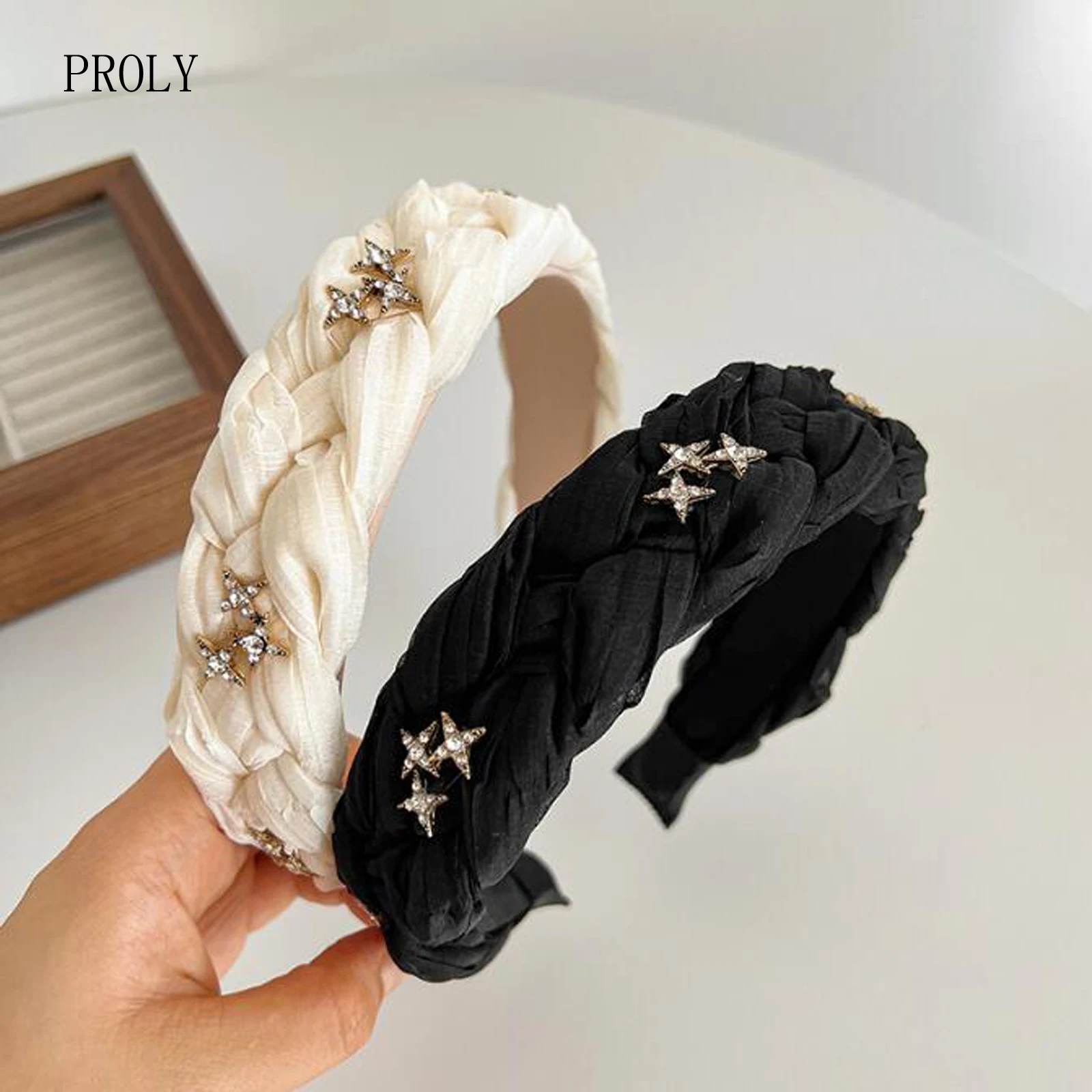 

PROLY New Fashion Hairband For Adult Light Luxury Gauze Braid Headband Star Rhinestones Headwear Autumn Hair Accessories