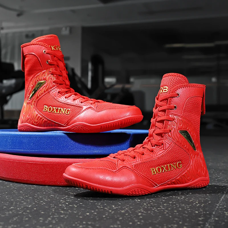 Men Boxing Sneakers Breathable Training Wrestling Shoes High Top Non Slip Wear-Resisting Combat