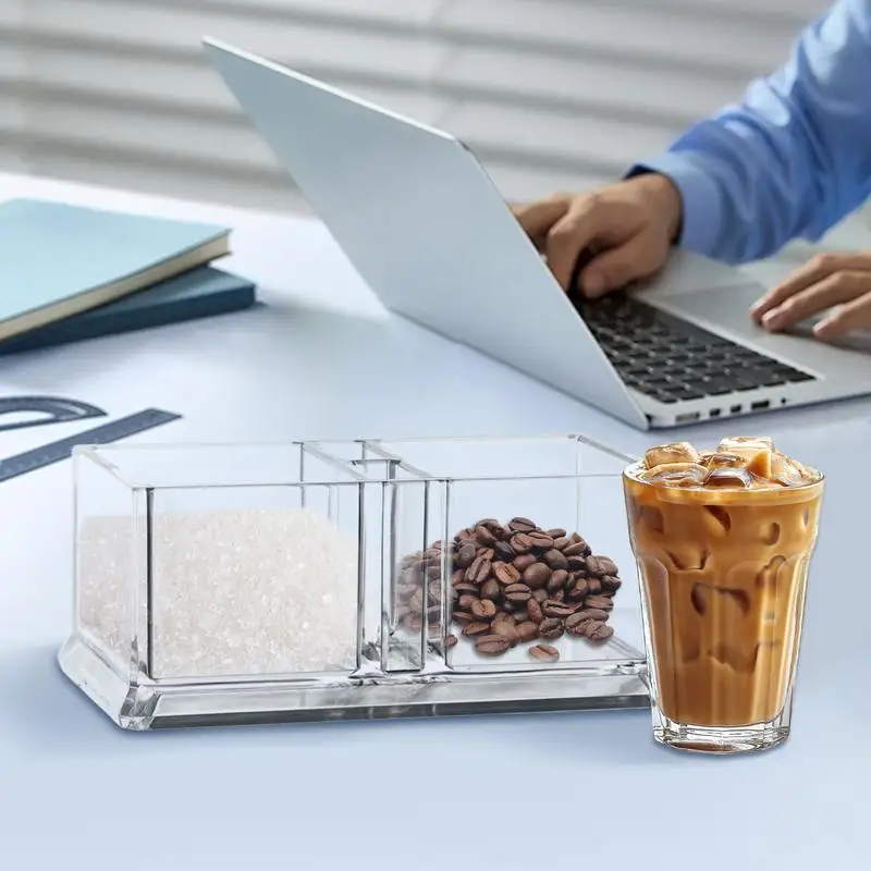 Tea Bag Storage Box Clear Acrylic Storage Divider Box Tea Bags Container Tabletop Coffee Capsule Sugar Packet Organizer Holder