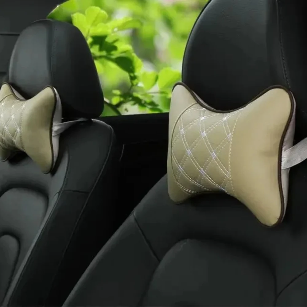 1pc PU Leather Car Neck Pillow Universal Headrest Pillow with Fiber Fill for Comfort Head Pain Relief in Vehicles