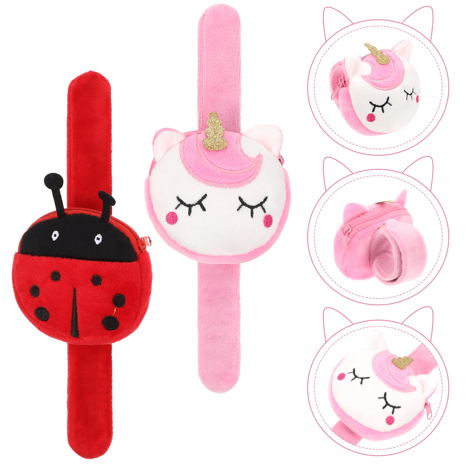 

2 Pcs Ring Coin Purse Stocking Stuffers Wrist Straps Animal Slap Bracelets for Kids Filler