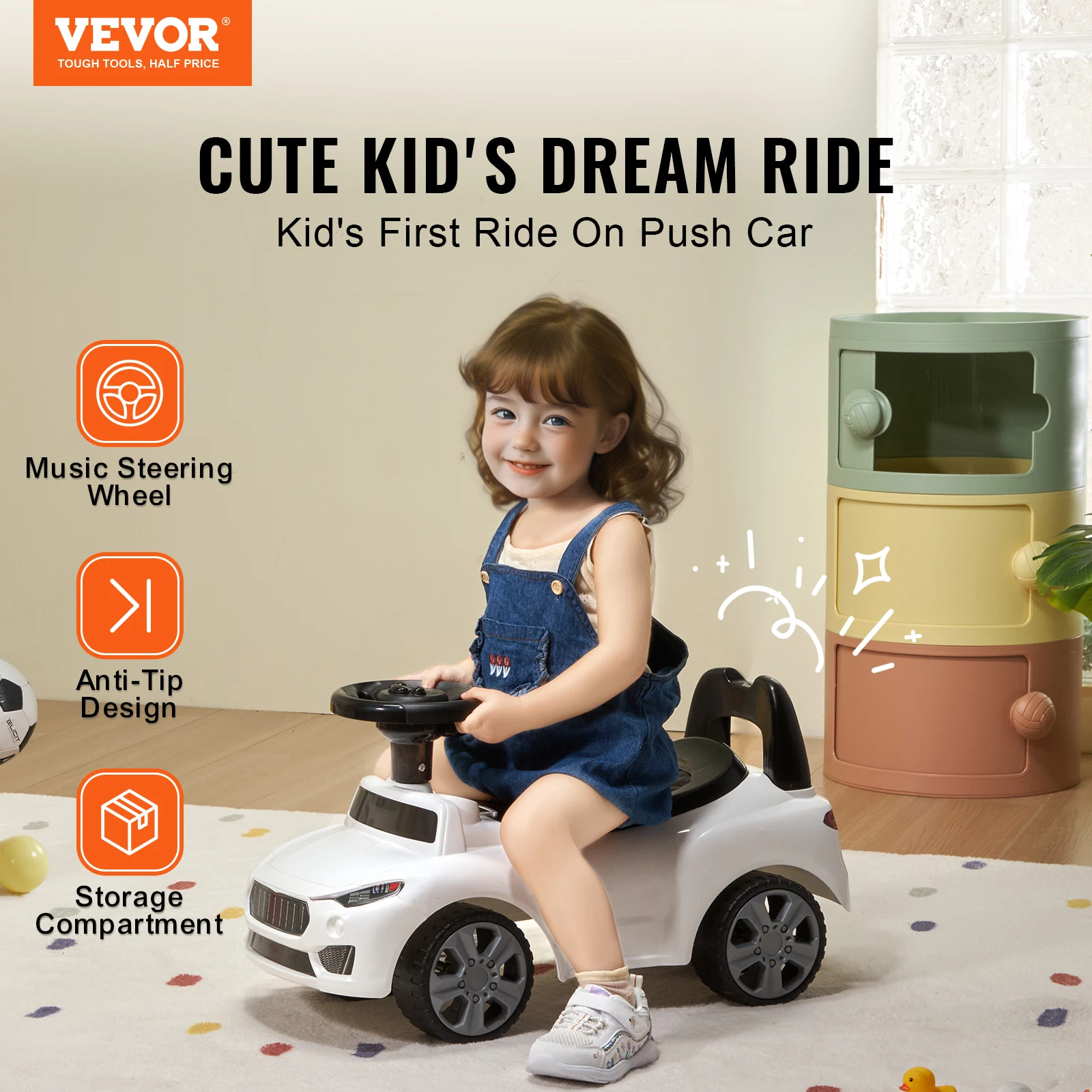 VEVOR Ride On Push Car Classic Kids Ride On Toy Car with Music Steering Wheel for Toddlers Boys Girls Ages 1-3 2