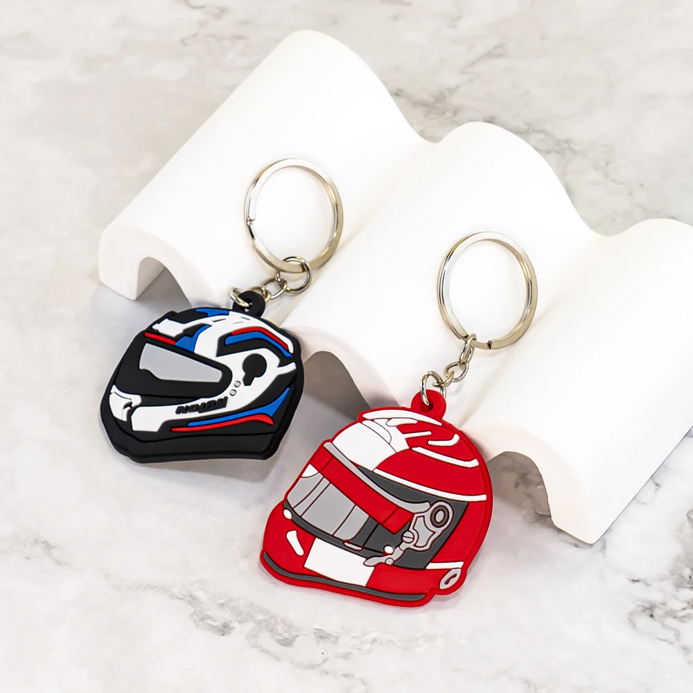 50PCS PVC Keychain Fashion Design Motorcycles Helmet Keyring Custom Key Chain Wholesale Car Key Accessories Car Decoration Gift