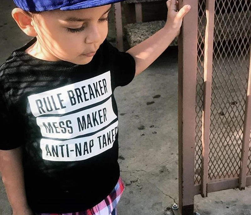 

Funny Boys Tshirt Rule Breaker Mess Maker Anti-nap Taker Letters Print Kids T-shirt Toddler Girl Boy Short Sleeve Fashion Tees