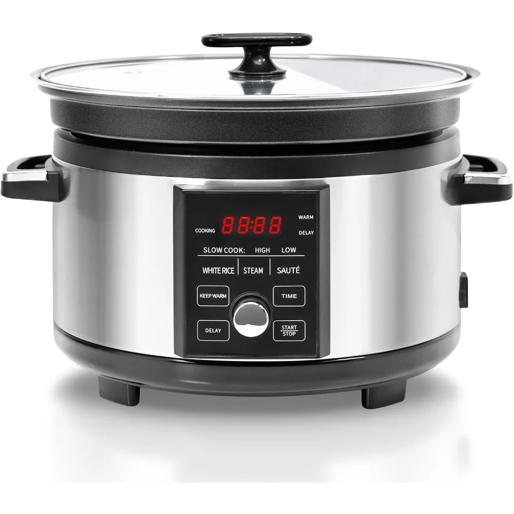 Slow Cooker 5.5QT Timer Non Stick Aluminum Alloy Liner Preset and Delay Function