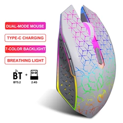Enhanced Wireless RGB Backlit Ergonomic Rechargeable Gaming Mouse with Silent Clicks (T34White)