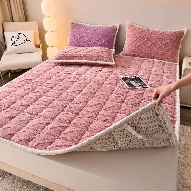 1pc Bed Sheet Winter Thicken Coral Velvet Warm Double Bedspread Household Textiles Luxury Mattress Pad Mattress