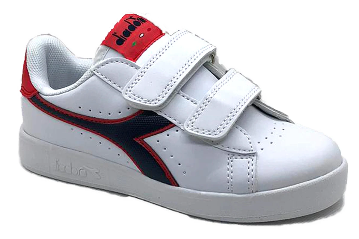 DIADORA C8627-zapatillas De Deporte Para Bebé, Color Blanco Con Logo Azul Y Rojo