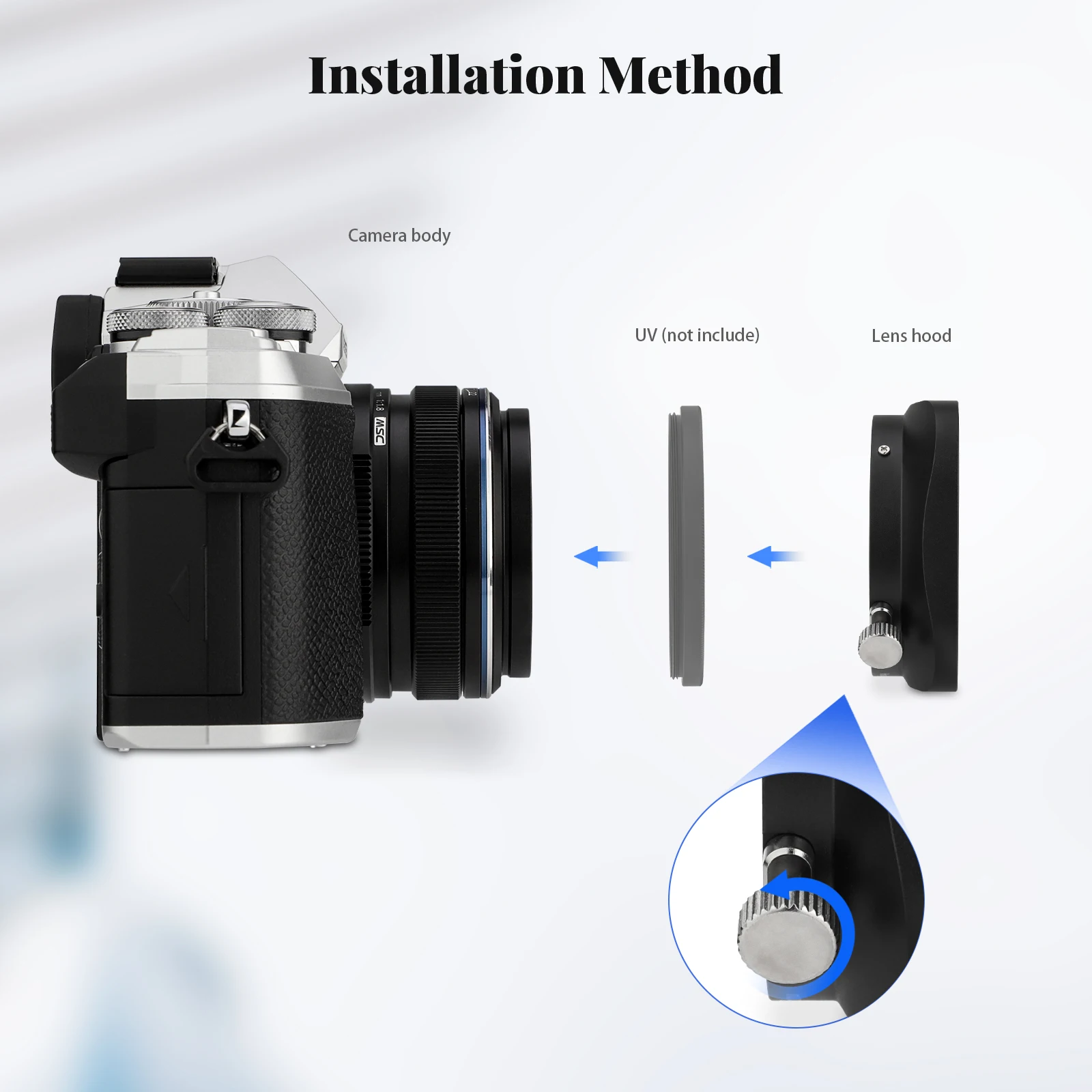 Haoge LH-F48B Square Metal Lens Hood Shade for Olympus M.ZUIKO