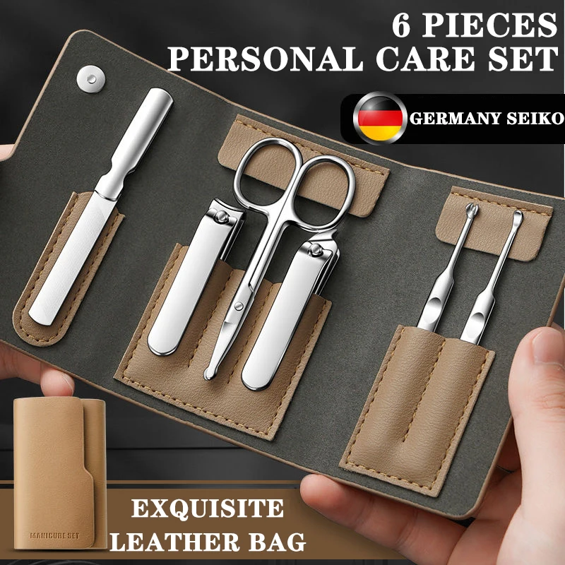 High-end 6 Piece Personal Care Set Fingernail Toenail Ingrown Nail Trimmer Nail Clipper Nose Hair Scissors Manicure Tools