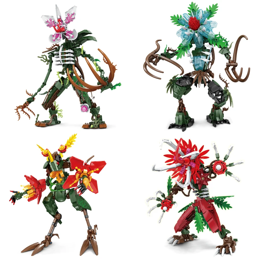 Elf Flower Monster Orchid Giant Monster Model Creative Flower Demon Mecha Model Building Block Assembly Toys For Kids Boys Gifts