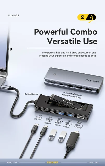 ESSAGER 8-in-1 USB C Hub With SSD Enclosure User Manual