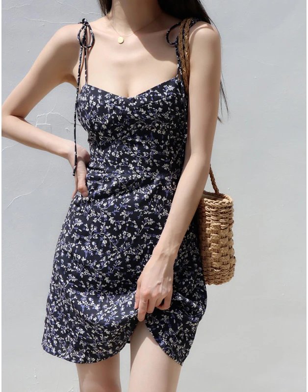 

Женское Повседневное платье на бретельках, черный сарафан с цветочным принтом, женское облегающее мини-платье без рукавов с V-образным вырезом, лето 2023
