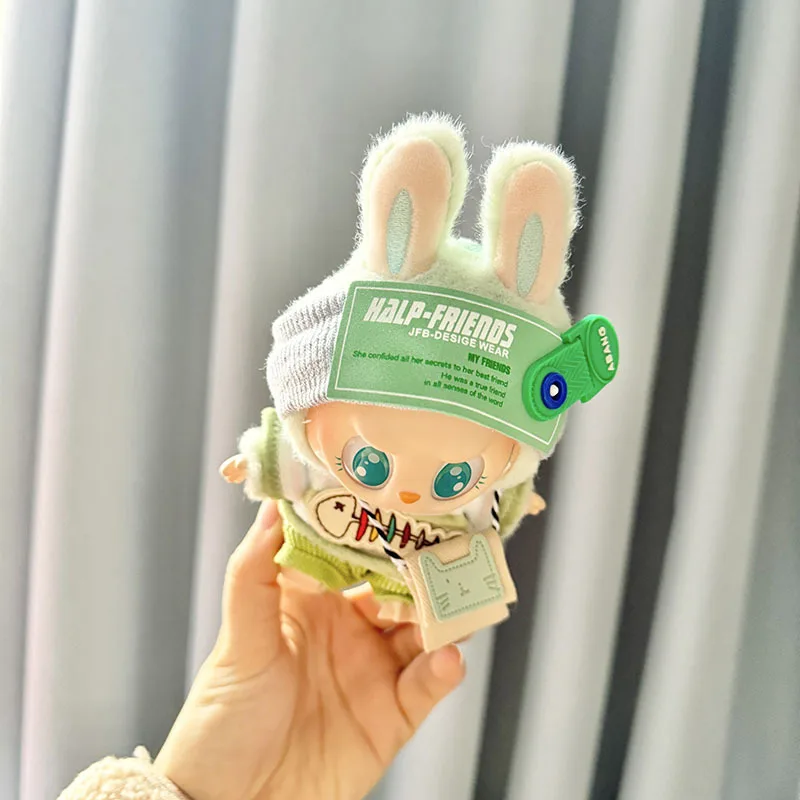 Labubu I II Idol Dolls Clothes Kawaii Green Outfit with Bag Accessories Korea Kpop Doll Clothing Mini Plush Doll Universal 9