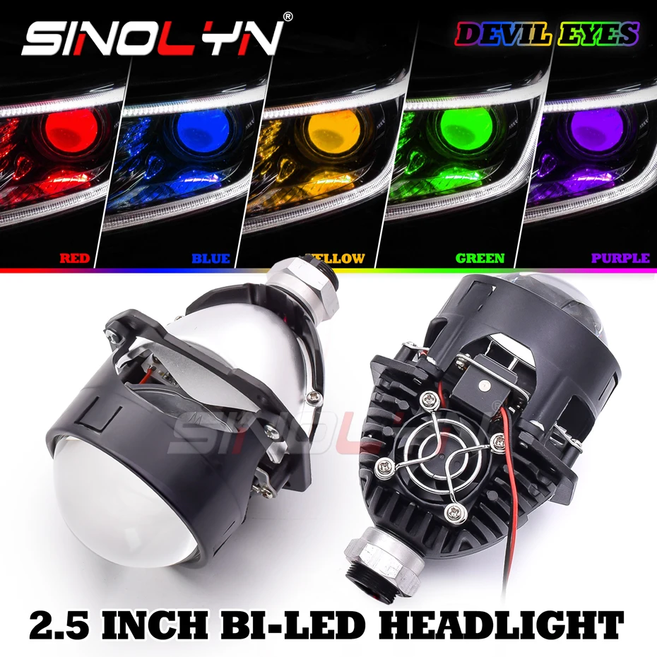 Sinolyn 2.5 Inch 4300K 6000K Bi LED Projector Lenses For Headlights H7 H4 H1 9005 9006 Devil Eyes LED Headlamp Car Accessories