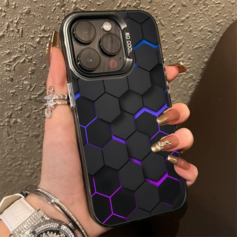 Fashion Honeycomb Building Block IMD Phone Case For iPhone 15 Pro Max 15 14 13 12 11 Pro XR XS 7 8 Plus Shockproof Back Cover
