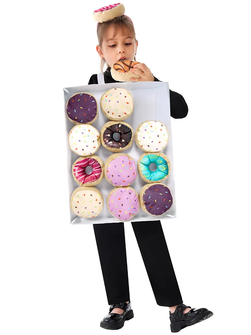 Food Role Cosplay doughnut Costume Outfit Funny for kid Halloween Velcro strap doughnut