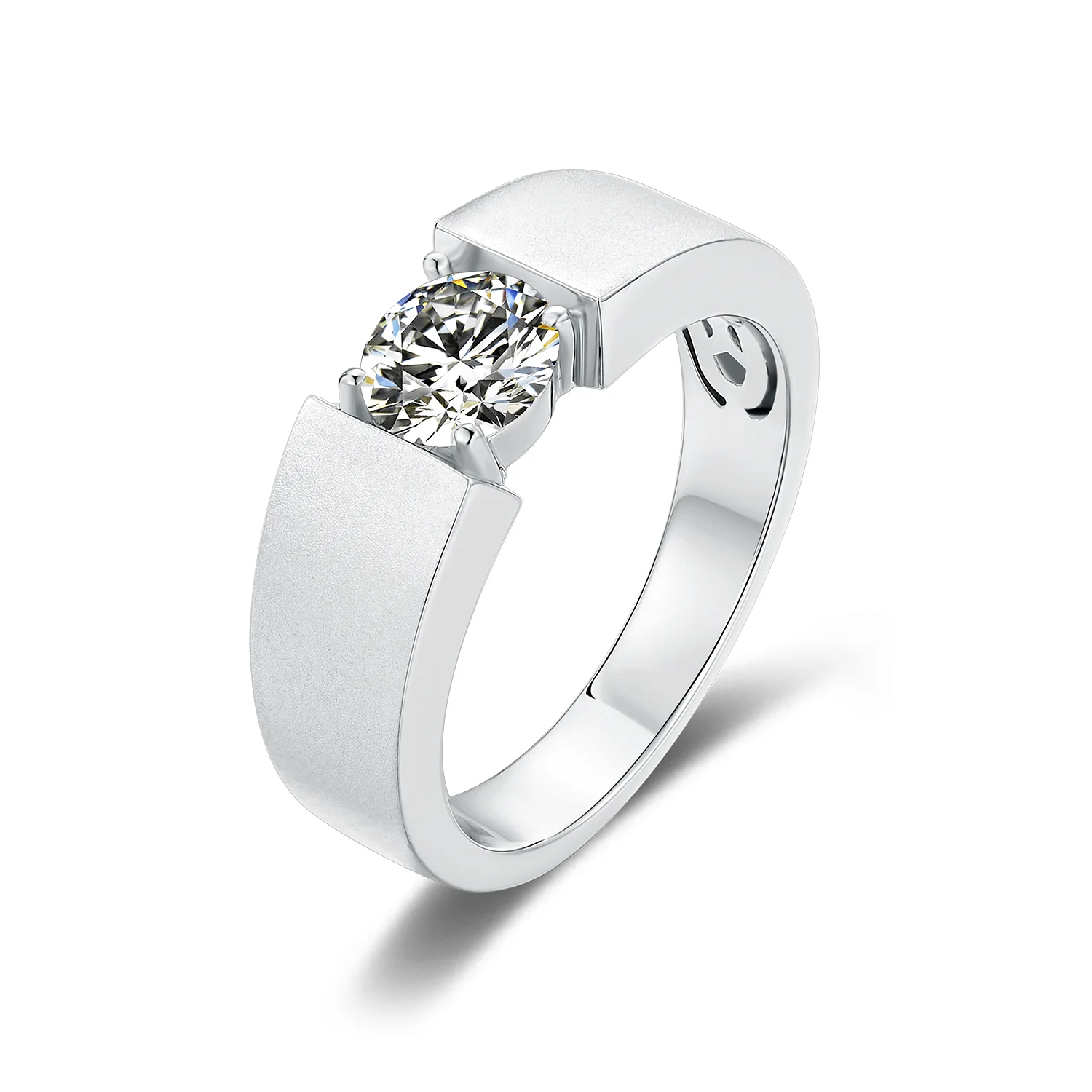 

HanYu Simple Style 925 Sterling Silver Plated White Gold 1Ct D Color Moissanite Diamond Men Ring