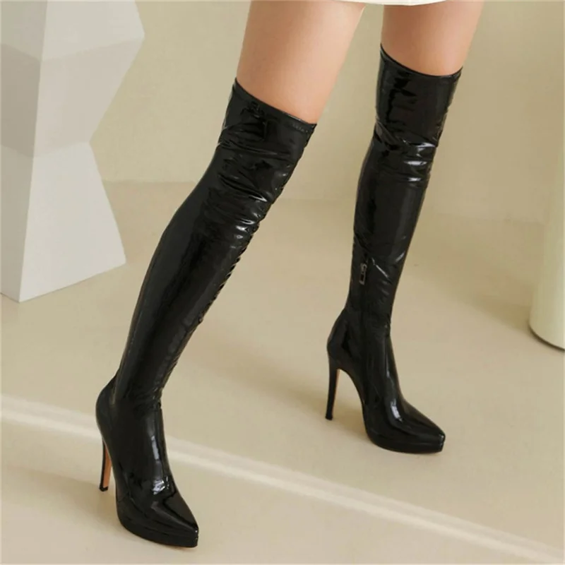 

Platform Women Boots 2023 Winter Sexy Stilettos Women Shoes Pointed Toe High Heel Over The Knee Boots Big Size 46 Dropshopping
