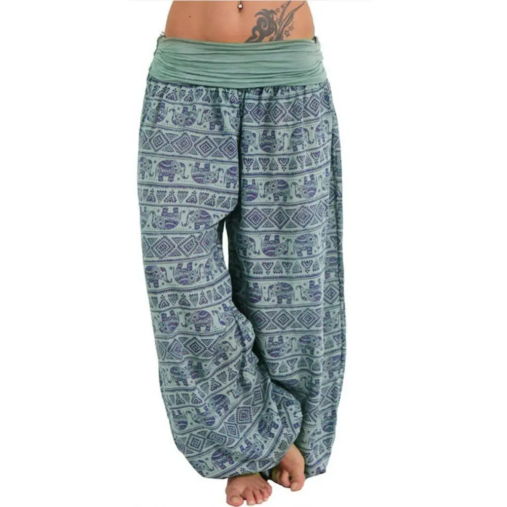 Women Boho Elephant Print Yoga Low Waist Long Pants Loose Baggy Bloomer Trousers Joggers Wide Pants Modis Streetwear Pantalones