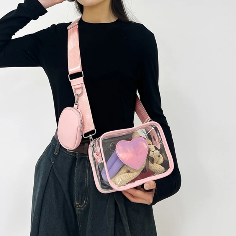 Neue Transparente PVC Mode frauen Tasche Mit Liebe Muster Freizeit Schulter Tasche Reise Gürtel Null Brieftasche Vielseitige Umhängetasche