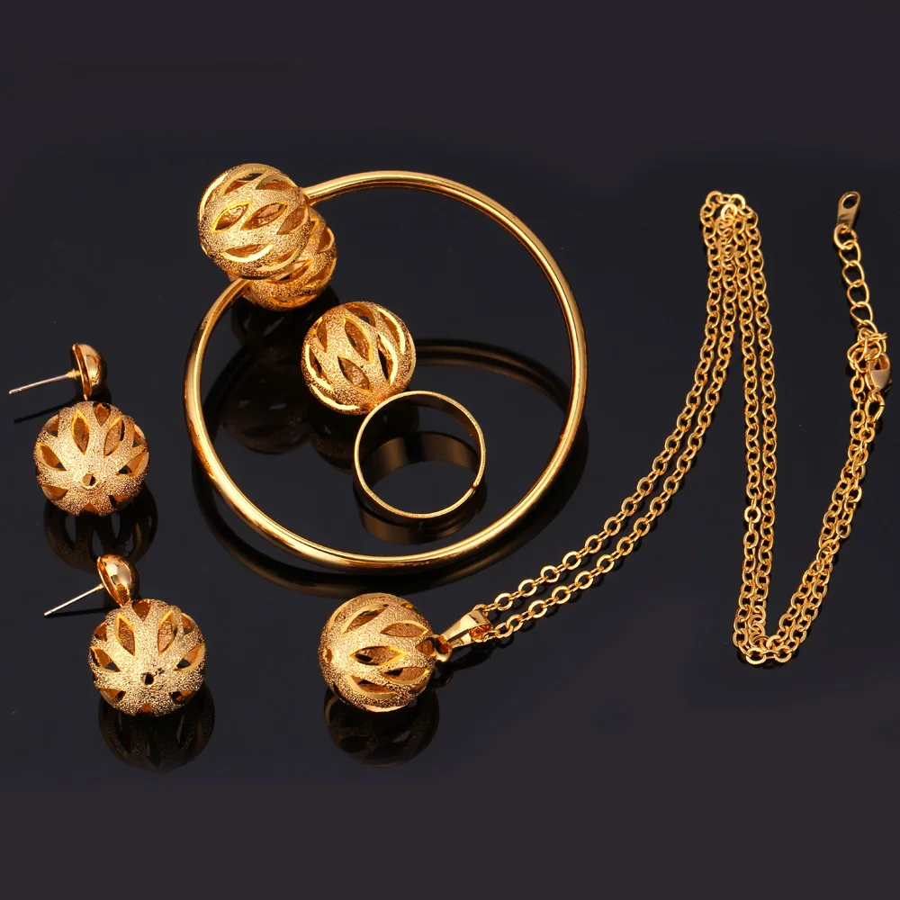 ChainsPro Bridal Jewelry Sets For Women Gold/Silver Color Wedding Necklace Bracelet Ring Earrings Sets QC24