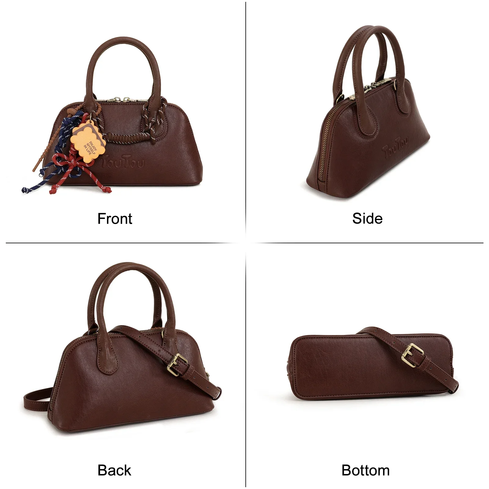 Bowling Bag with Pendent Casual Zipper PU Leather Crossbody Bag Daily Used Trendy All-match Commuter Valentine Gift