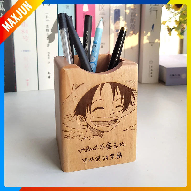 

One Piece Anime Figure Anime Surrounding Luffy Vintage Style Pure Solid Wood Pen Holder Diy Anime Handcarved Storage Box