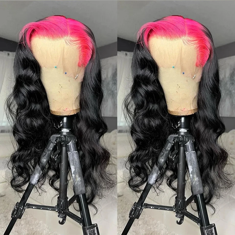 

Body Wave Ombre Pink Black Colored Lace Front Wig Transparent Synthetic Lace Frontal Wigs For Black Women