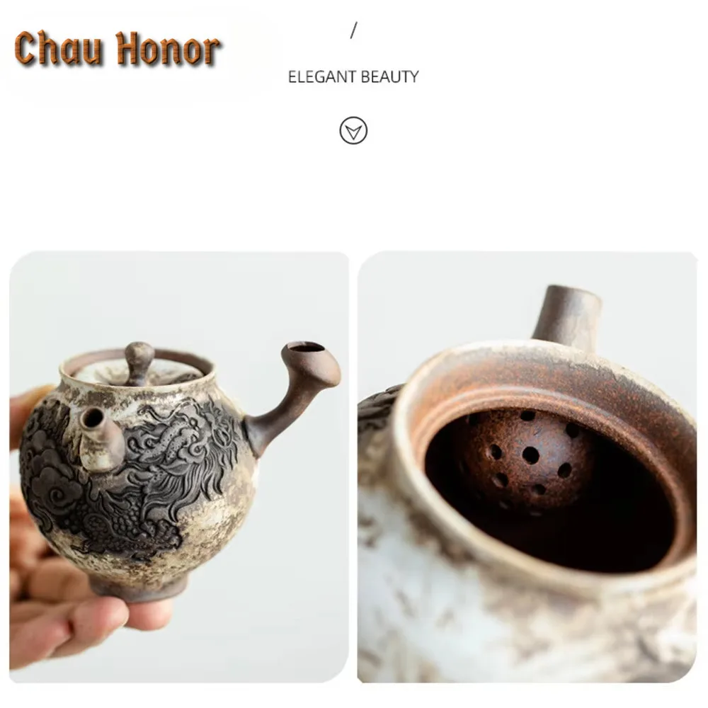 130ml Handmade Relief Ink Dragon Teapot Boutique Powder Yin White Pot Household Tea Making Kettle with Ball Hole Tableware Craft