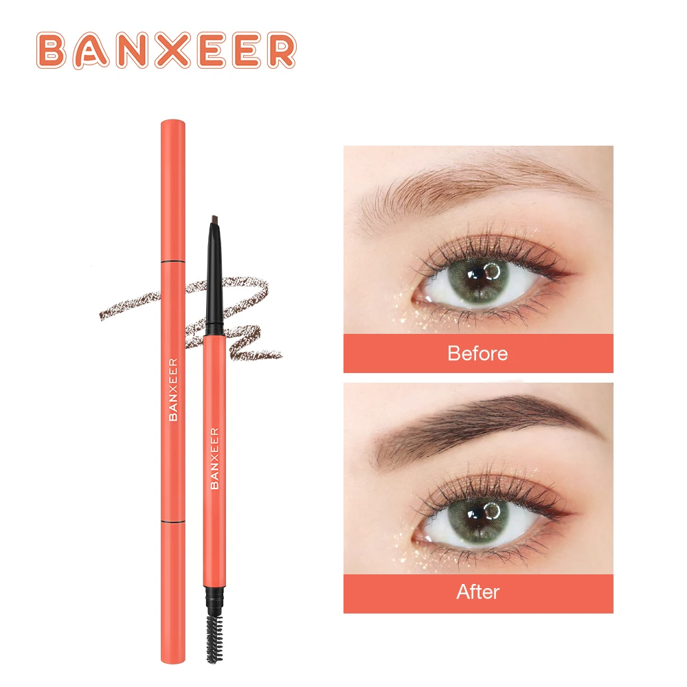 BANXEER Ultra Fine Eyebrow Pencil Brow Enhancers 1.5mm Waterproof Long-lasting Double-ended Brown Tint Shade Eyebrows Makeup